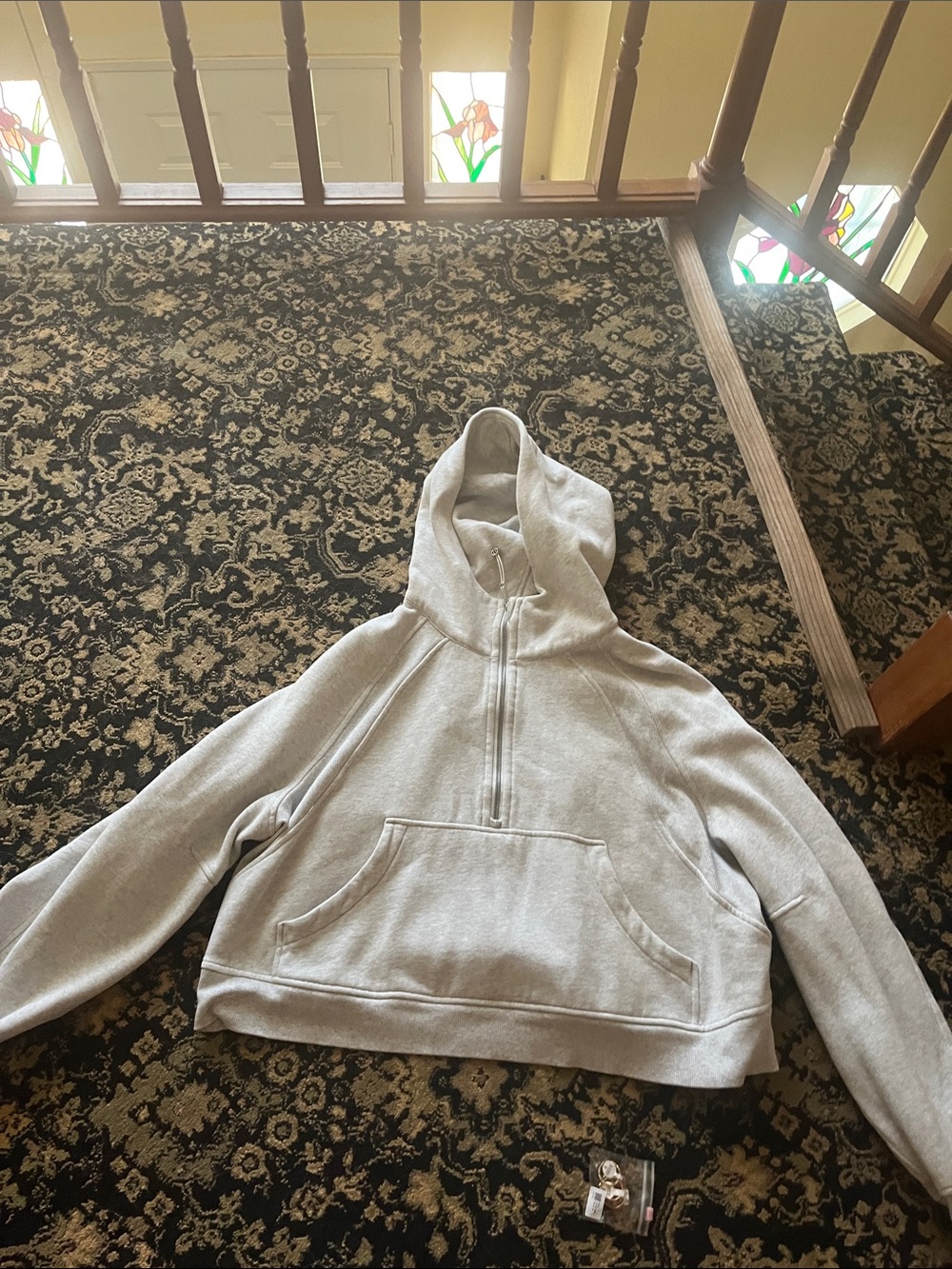 LOOK AT PHOTOS BEFORE PURCHASING athletica Light Gray Half-Zip Hoodie Sweater